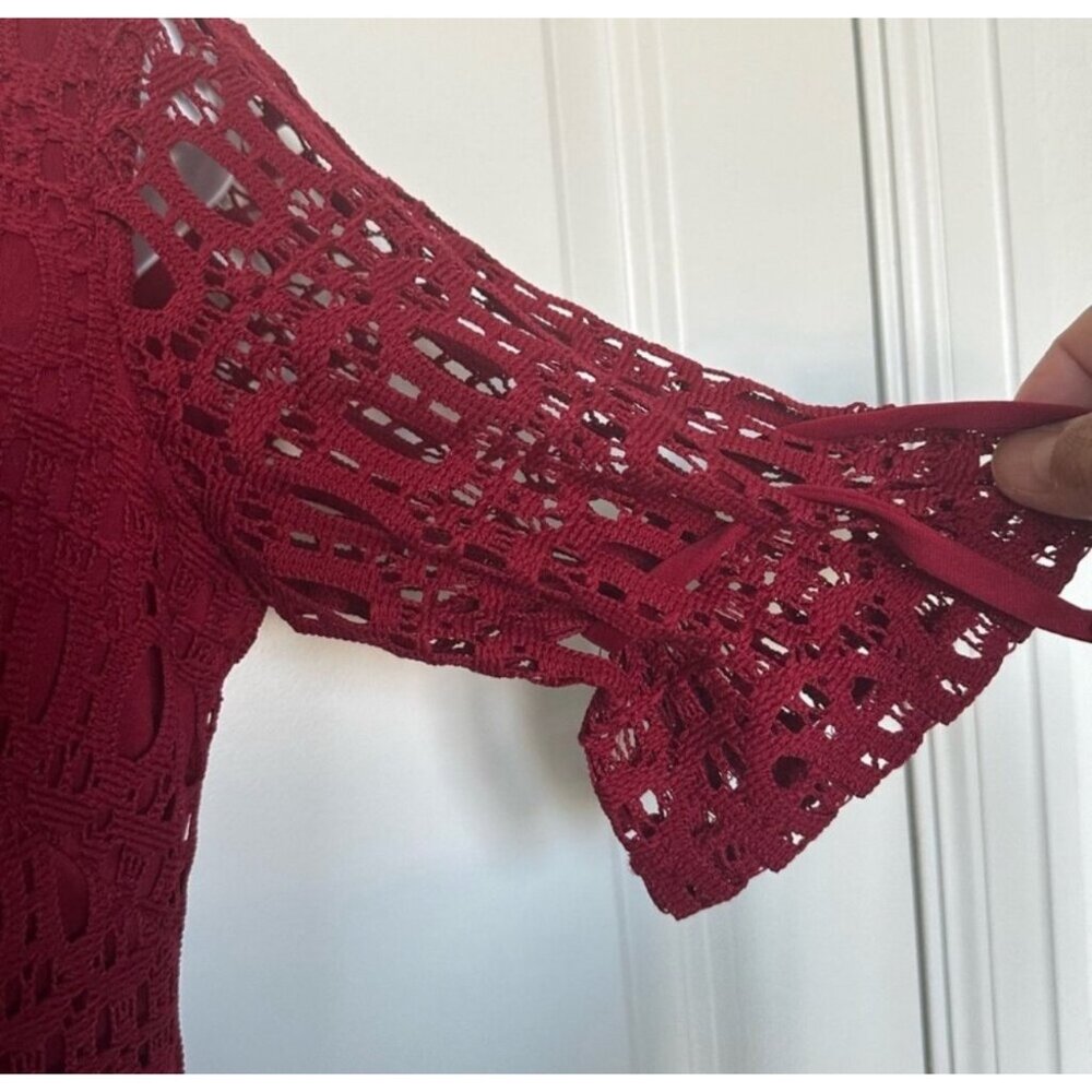 Petite 6 Burgundy Crochet Lace Dress By Established 1962 - Picture 10 of 10